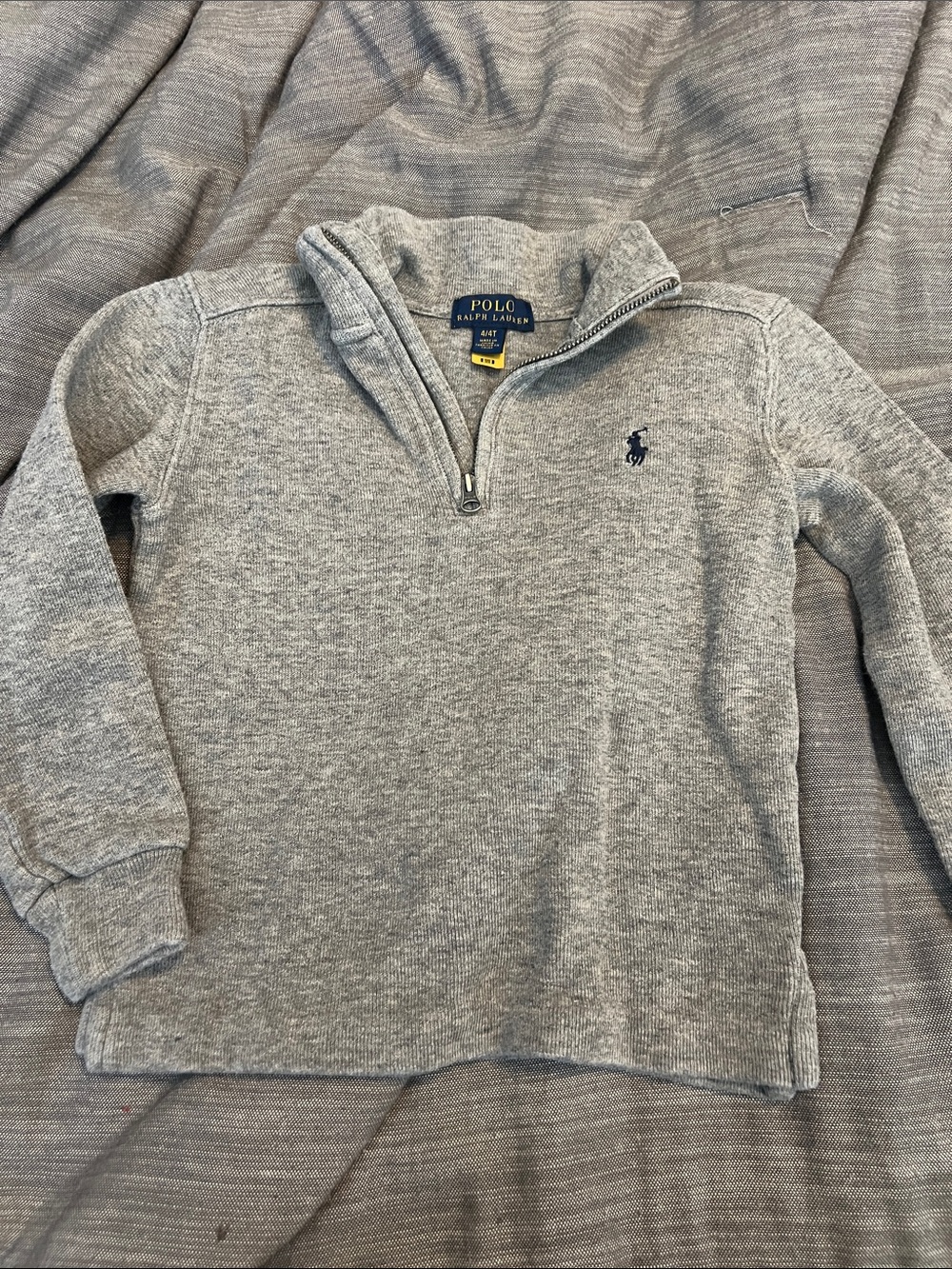 Ralph Lauren Heather Gray Half-Zip Sweater with Navy Pony